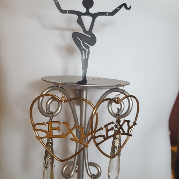 Large heart-shaped hoop in laid sexy earrings - Picture 8 of 8